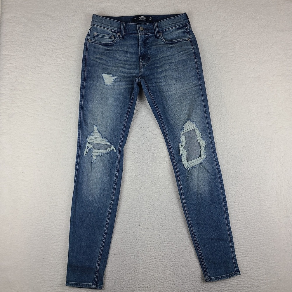 Hollister Jeans Mens 30x32 Blue Super Skinny Advanced Stretch Light Wash Denim